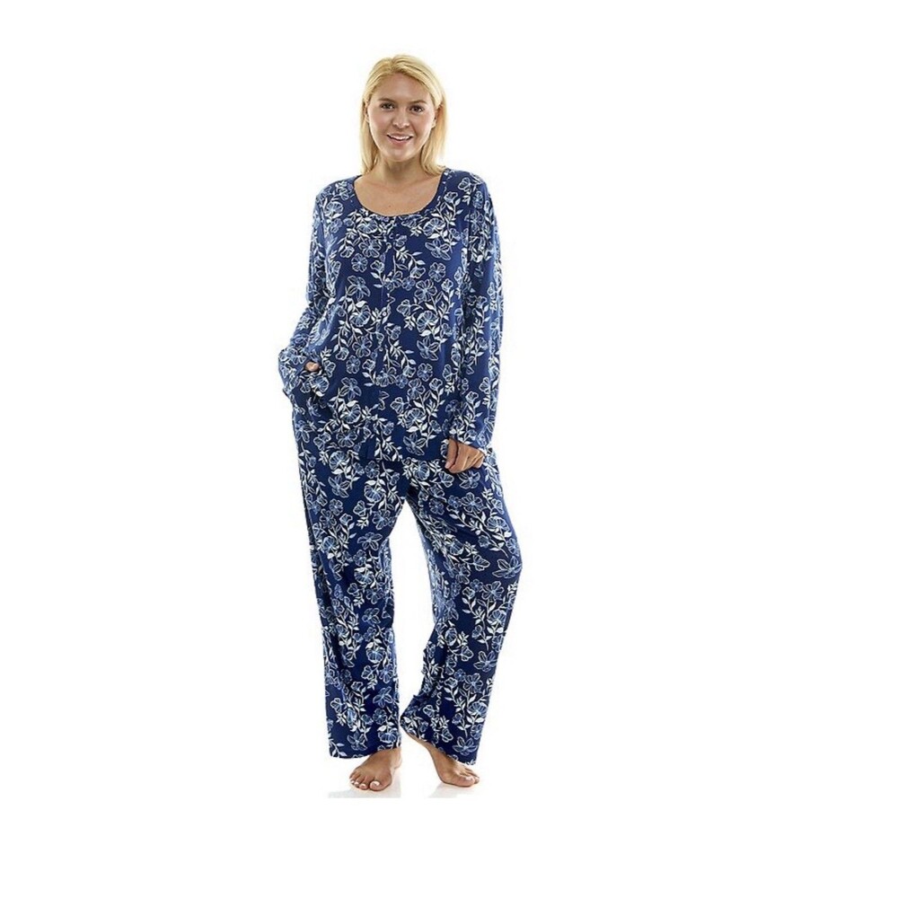 Croft & Barrow women’s dark blue Floral 2 piece pajama with pockets Size 3X New